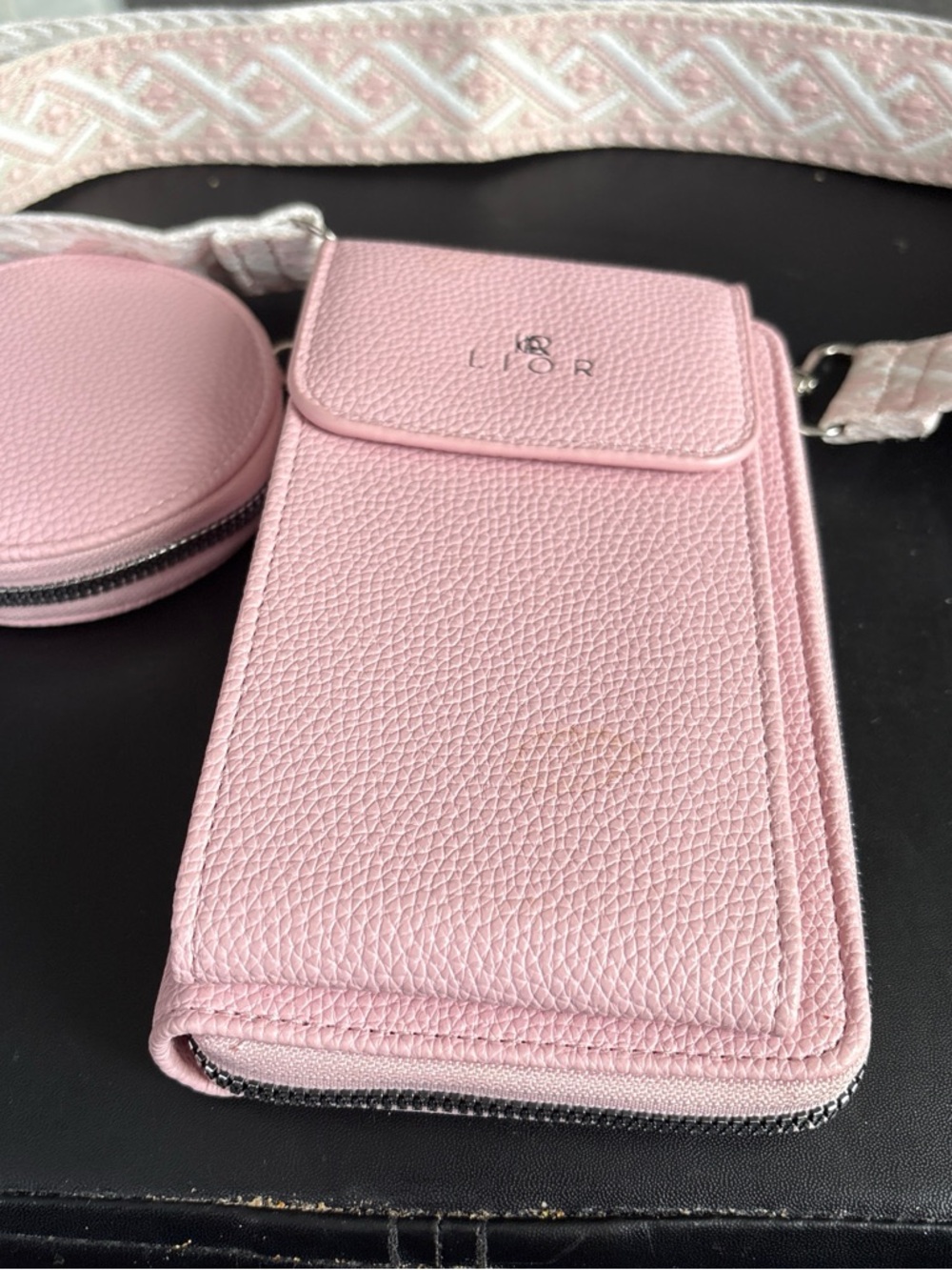 L C R Pink Crossbody Phone Bag with Strap